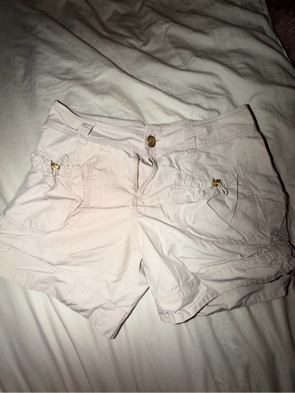 A|X Armani Exchange Women's Light Cream Cargo Shorts with Pocket Drawstrings